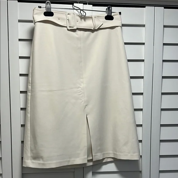 Banana Republic Cream Pencil Skirt Knee-Length Slit with Belt - Picture 2 of 6